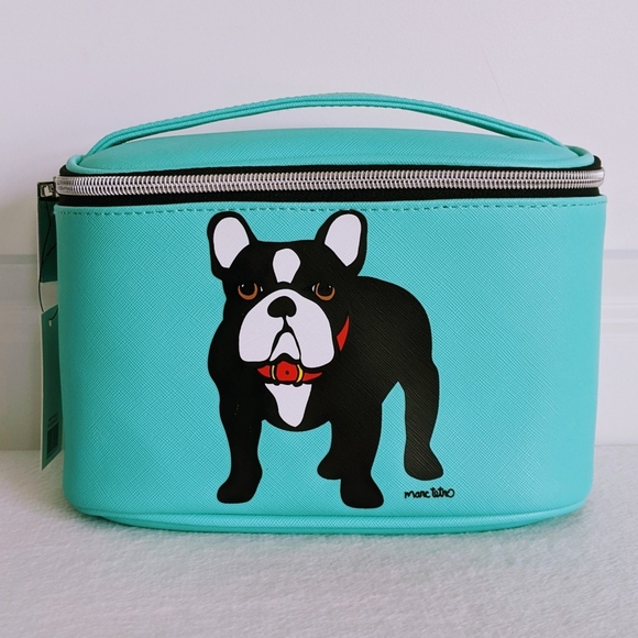 marc tetro Frenchie Cosmetic Case Bag Extra Large PVC Saffiano Aqua NWT - Picture 2 of 11